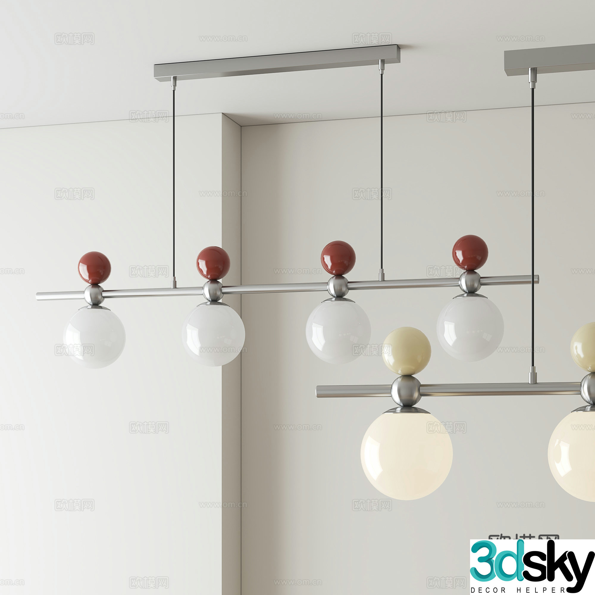 Cream style multi-head chandelier 3d model