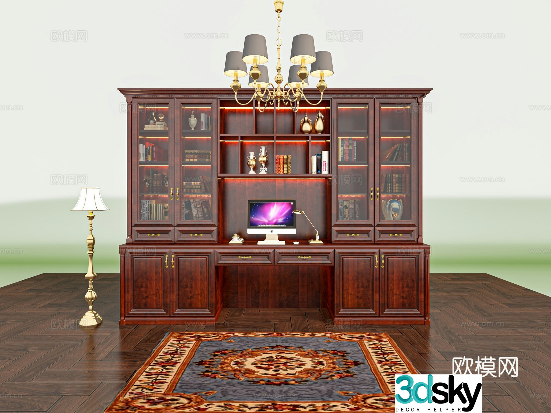 American bookcase 3d model