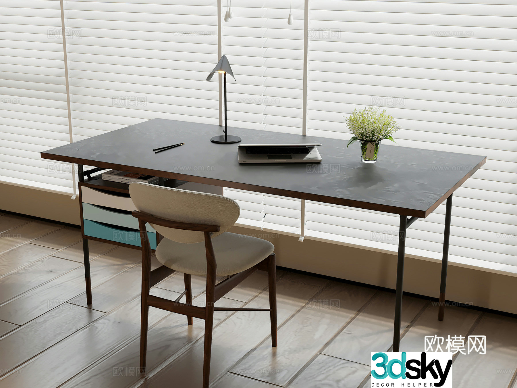 Modern desk computer desk 3d model