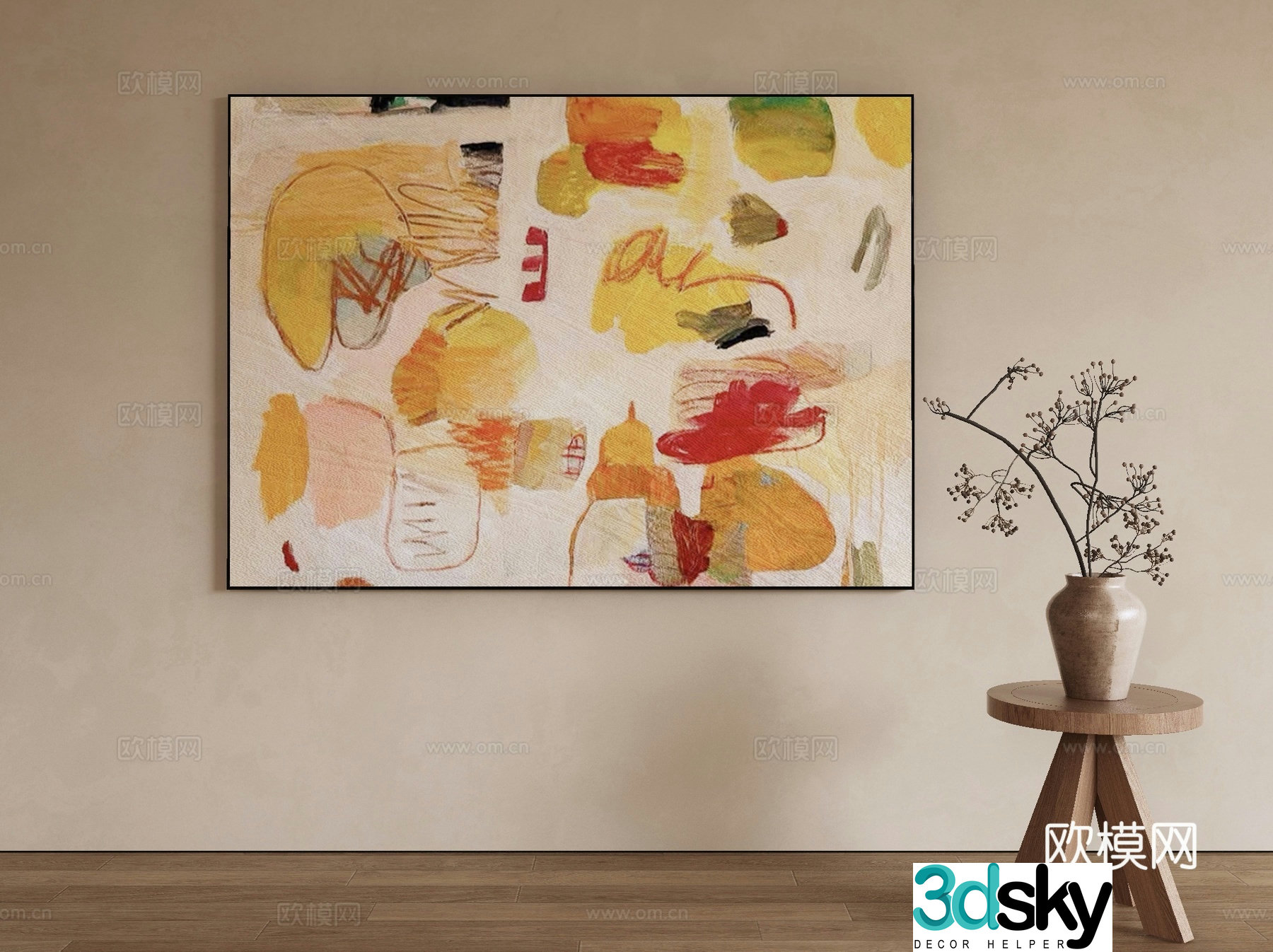 Modern texture painting decorative painting 3d model
