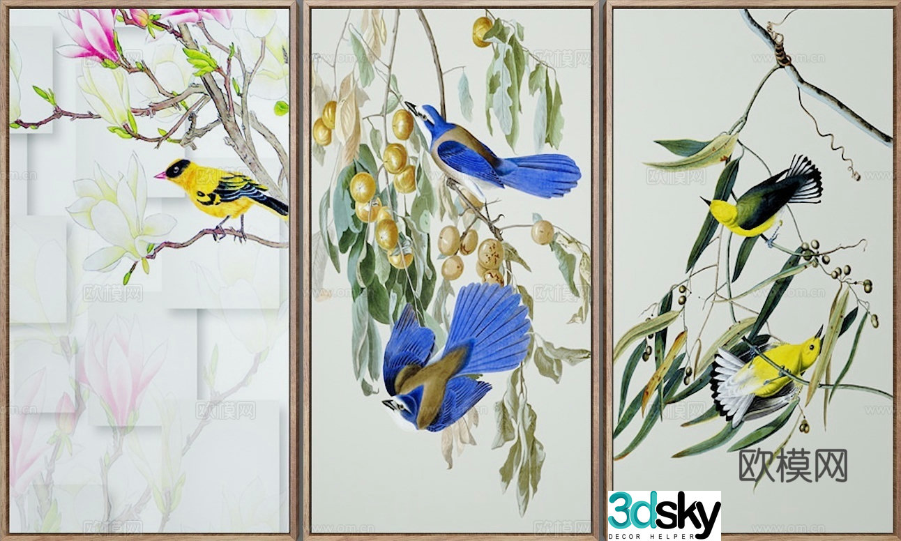 New Chinese style flower and bird painting decorative painting 3D model