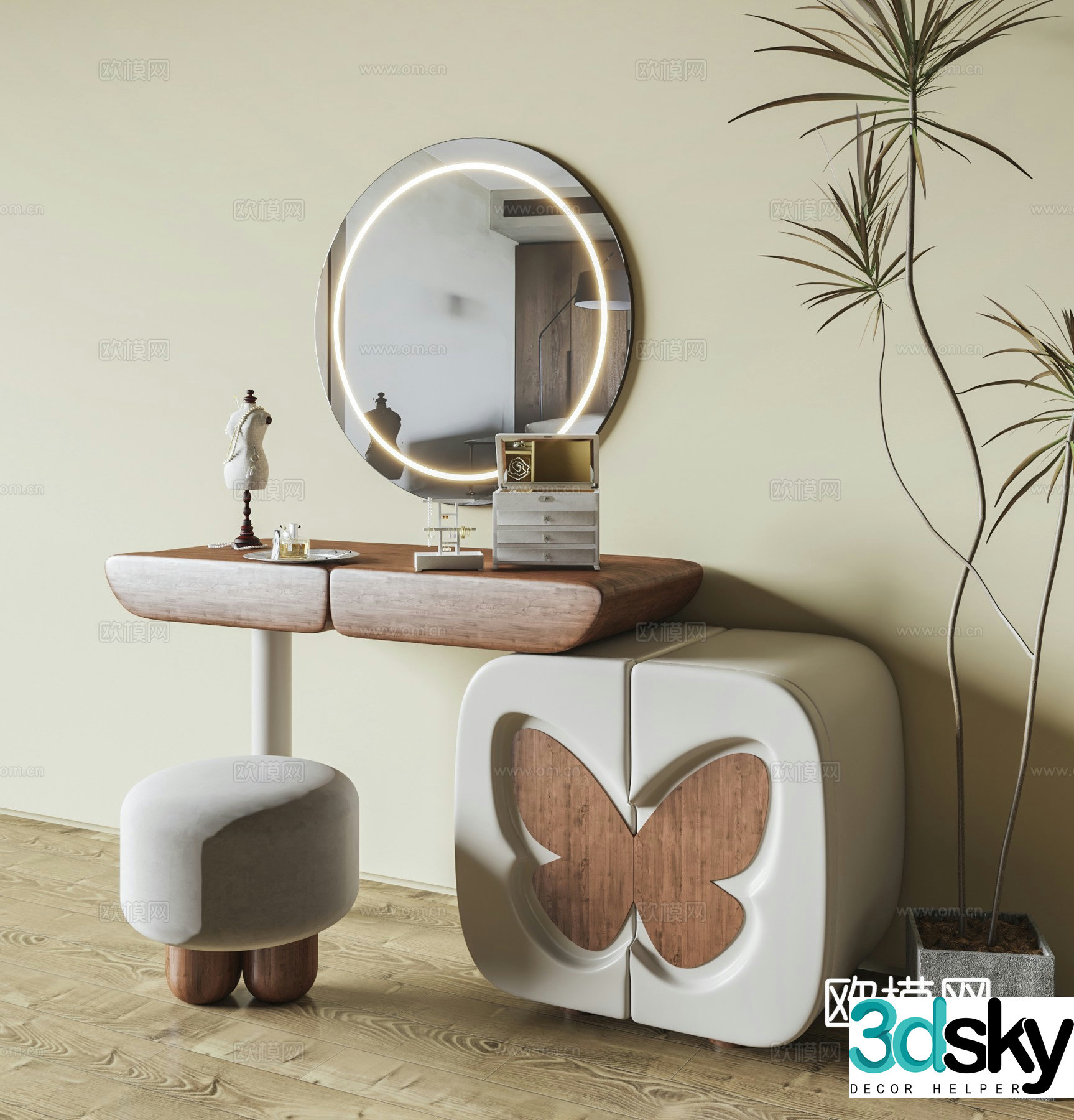 Cream style dressing table dressing table 3d model