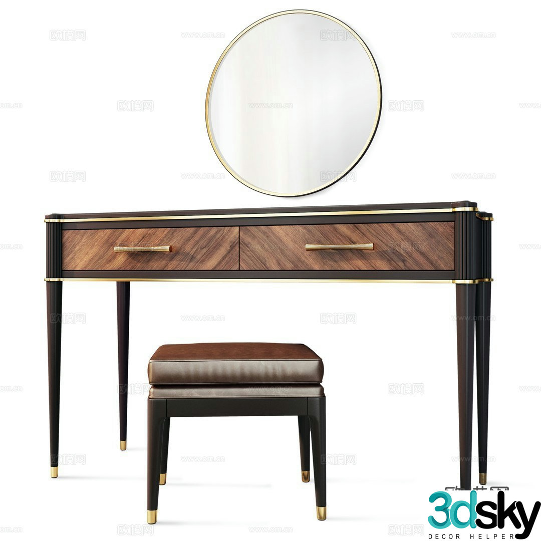 Light luxury dressing table makeup stool 3D model