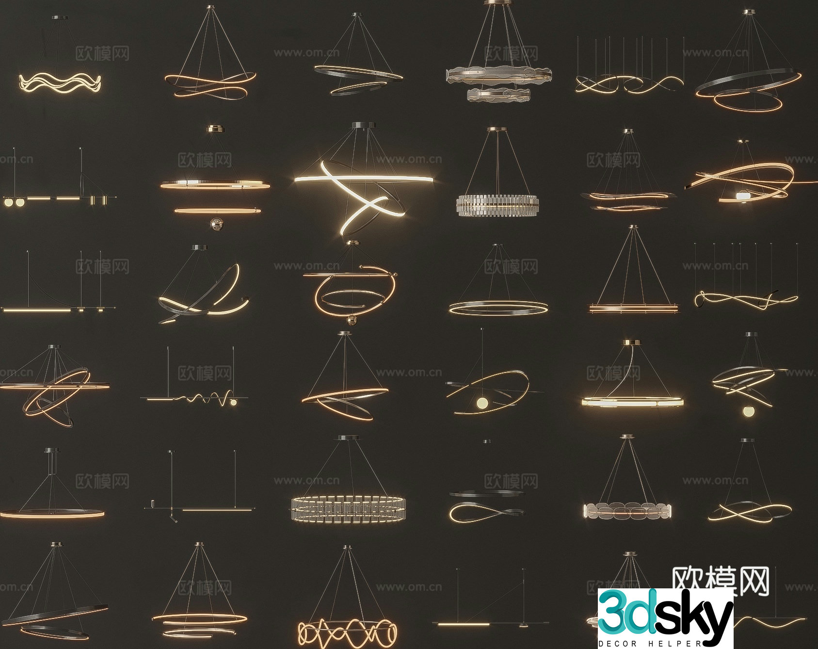 Light luxury chandelier ring chandelier 3d model