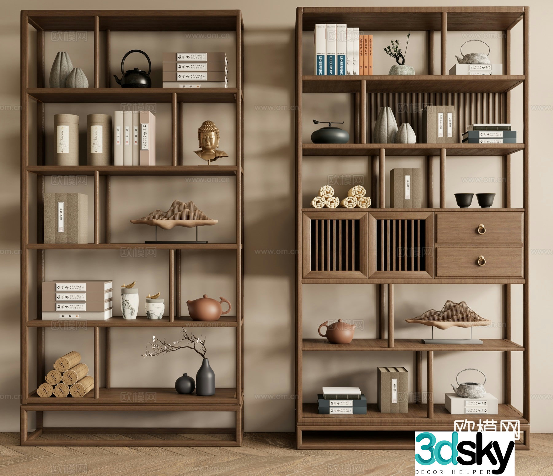 New Chinese style Zen book shelf 3D model