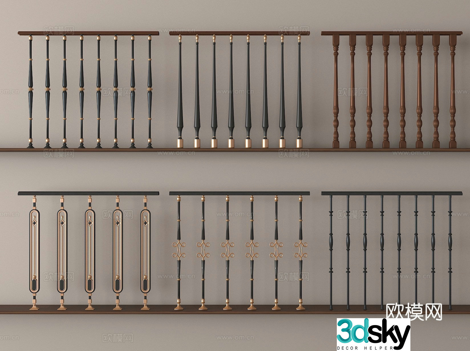 Wrought iron railing handrail fence guardrail 3d model