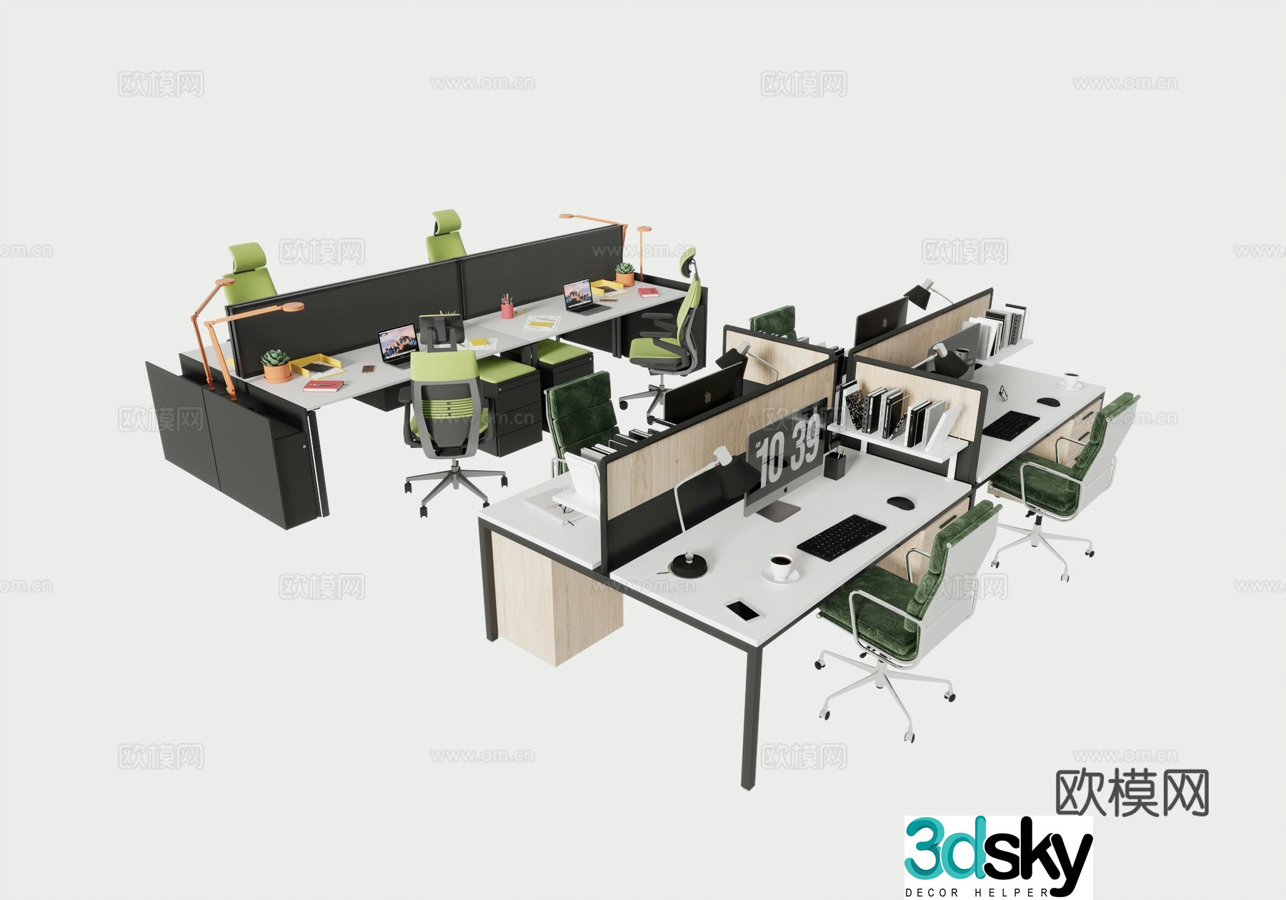 Office desks and chairs staff positions computer desks and chairs 3d model