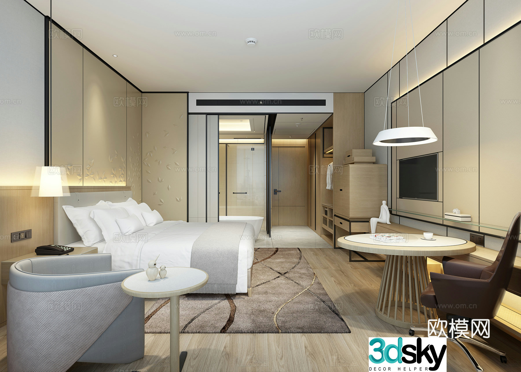 Modern hotel room standard room 3d model