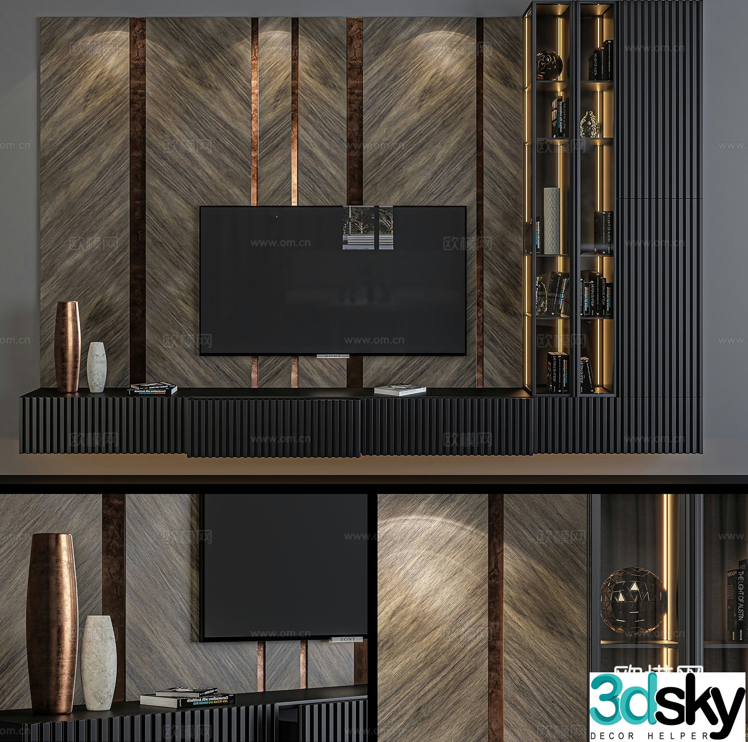 Light luxury TV background wall 3D model