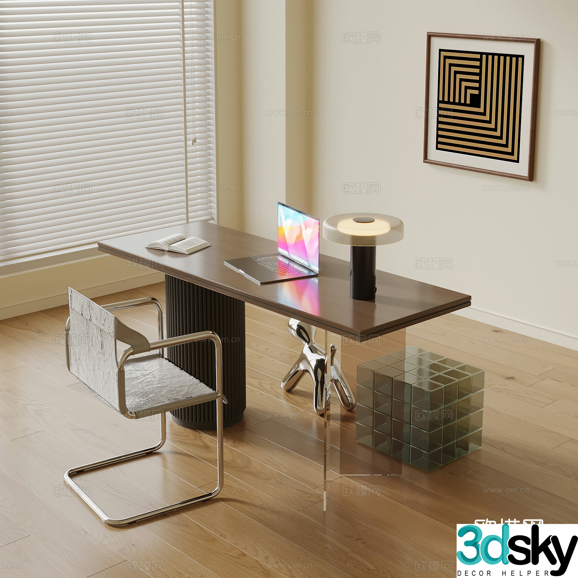 Modern desk chair acrylic square stool 3d model