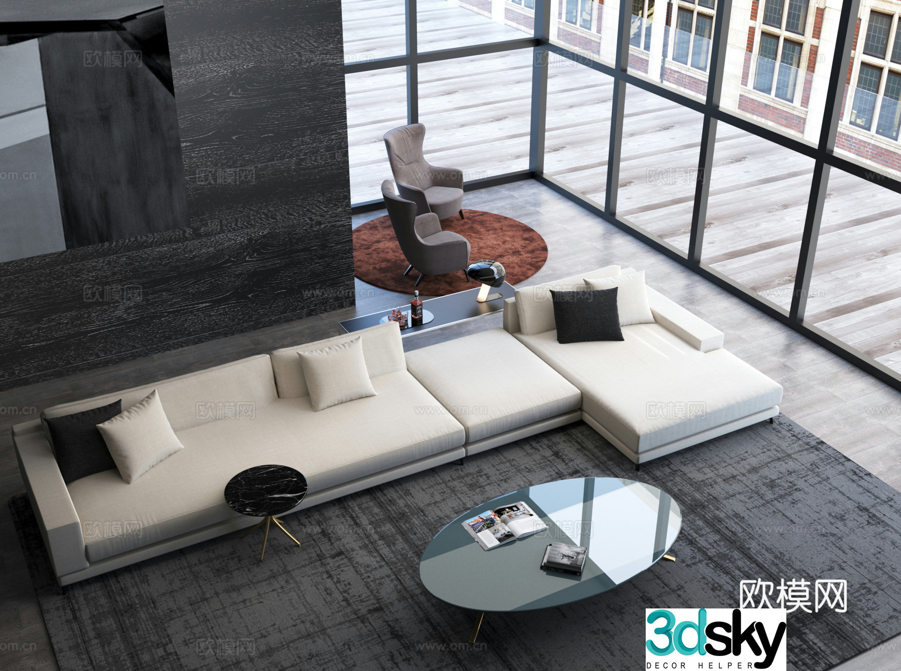 Modern corner sofa multi-person sofa 3d model
