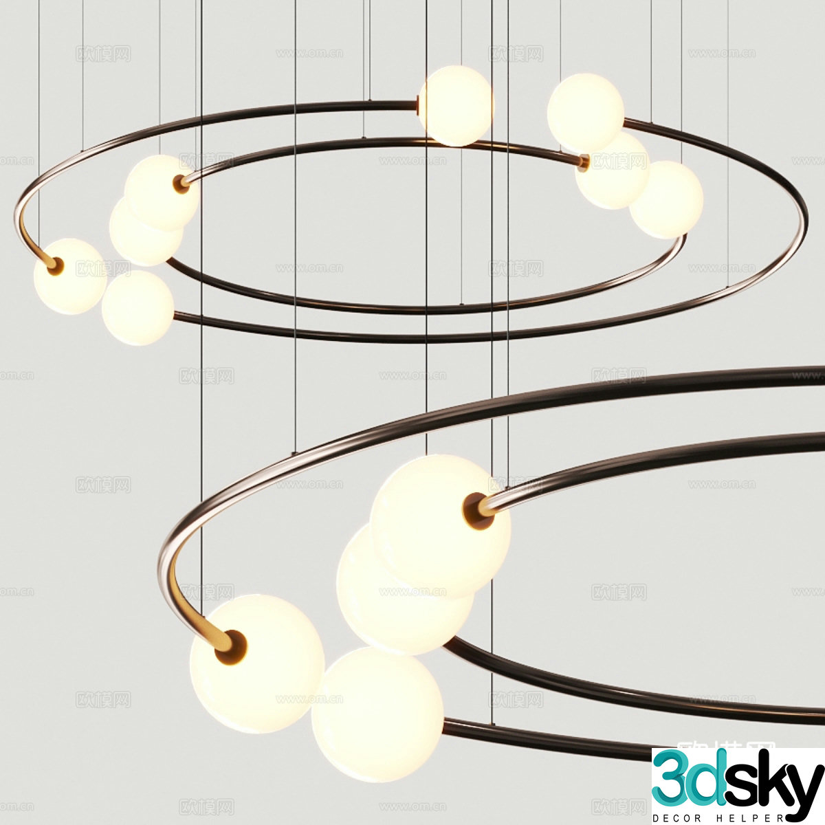 Modern spherical lamp ring chandelier 3d model