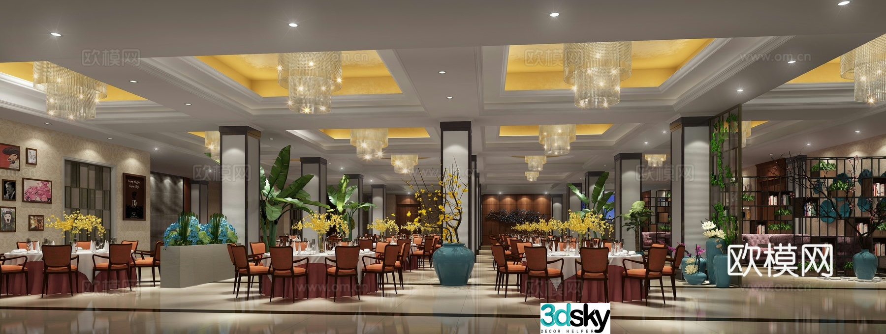 European style restaurant lobby open stall 3d model