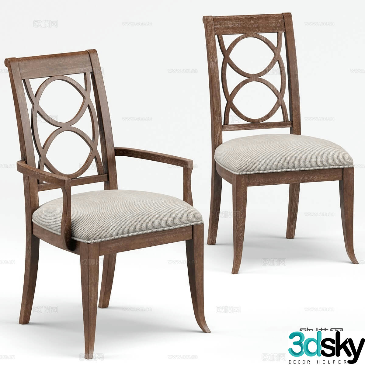 Simple European armchair dining chair book chair single chair 3D model