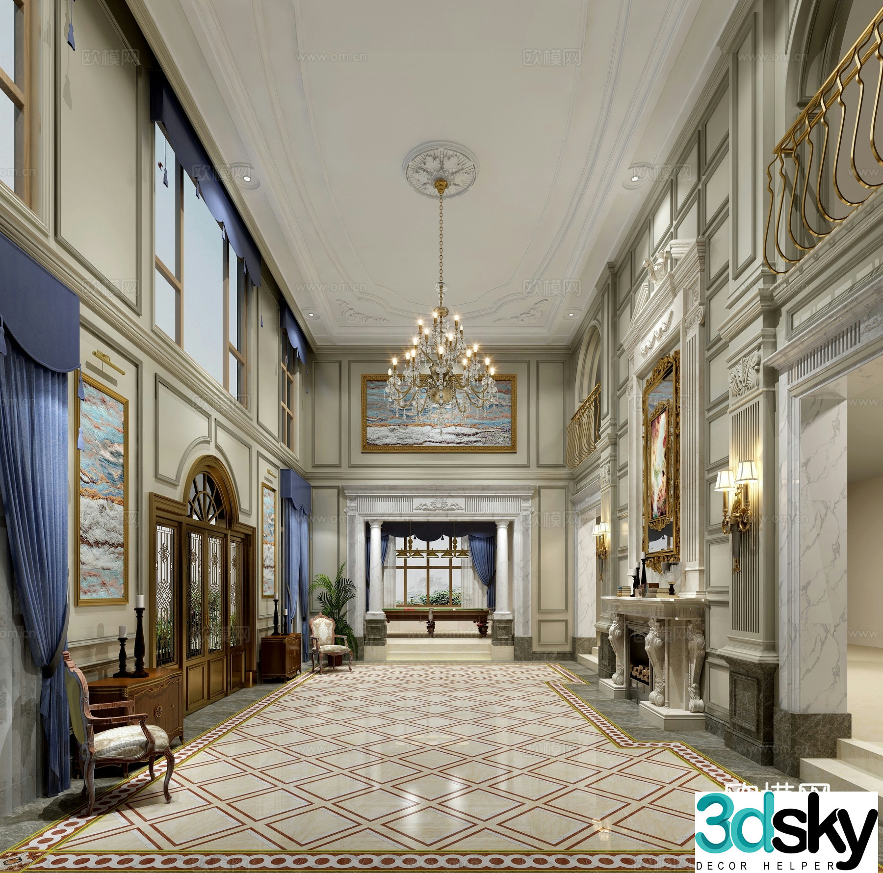 European style foyer decorative entrance aisle 3D model