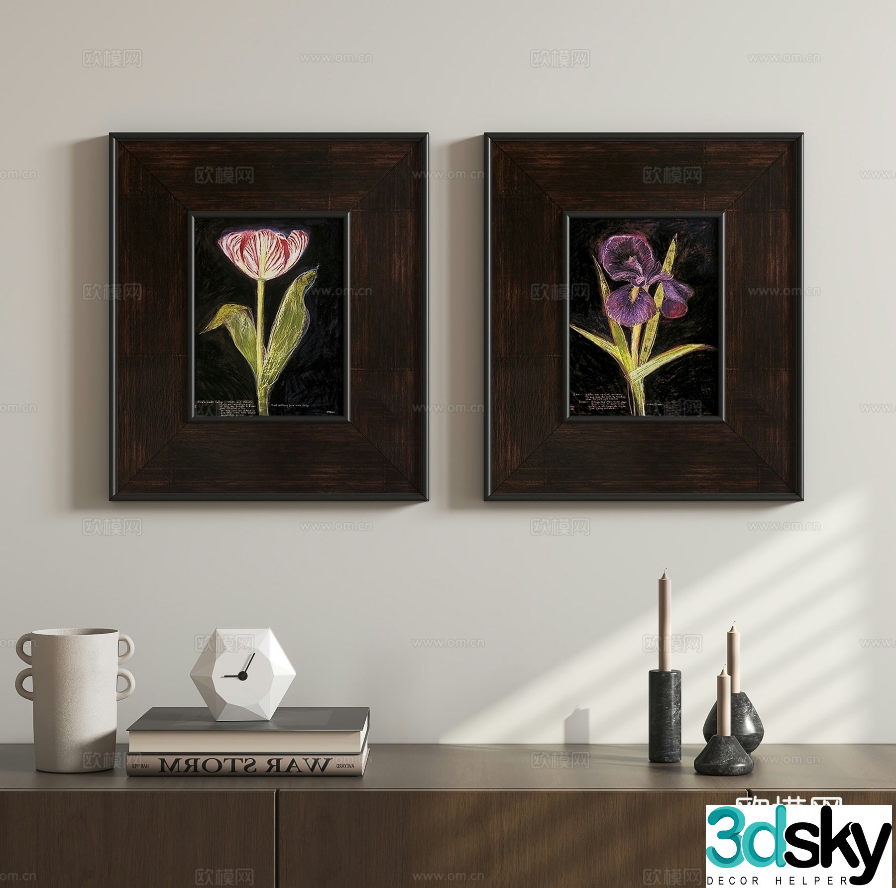 French retro flower oil painting hanging painting 3D model