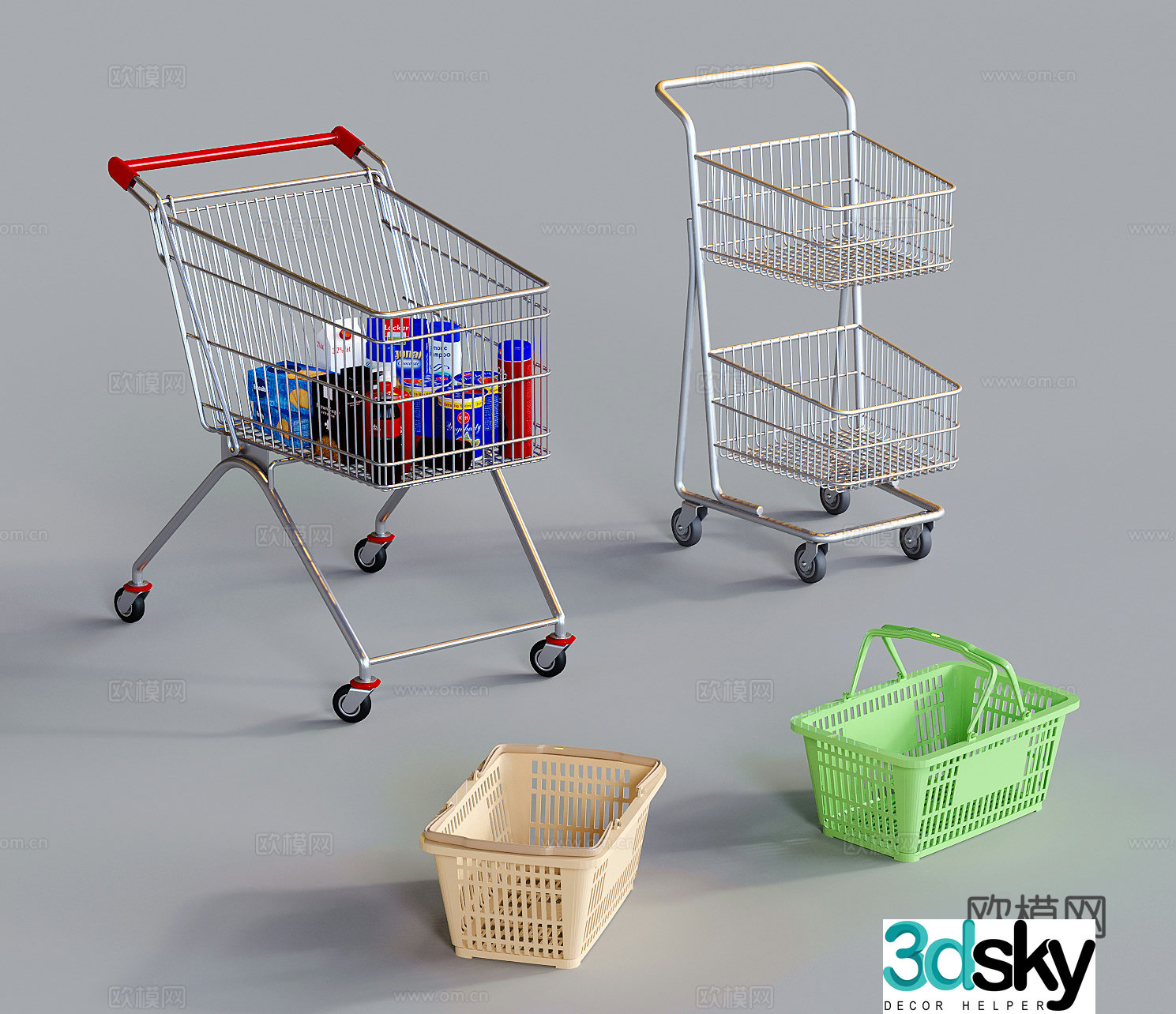 Modern shopping cart supermarket cart shopping basket 3d model