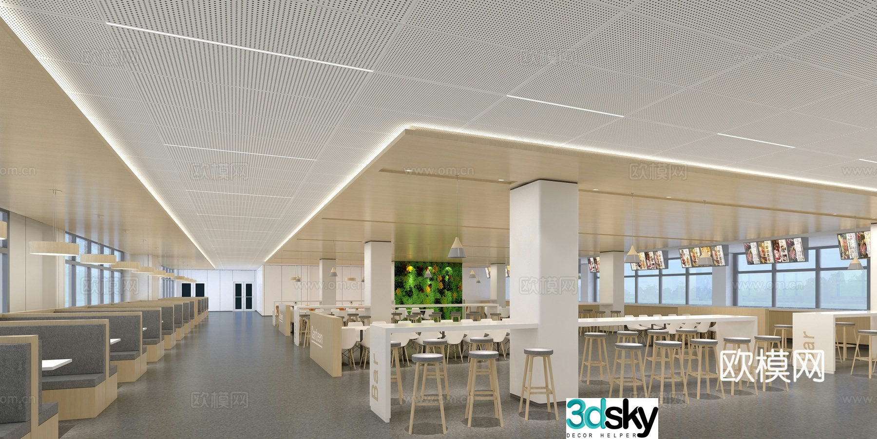 Modern minimalist canteen staff restaurant 3D model
