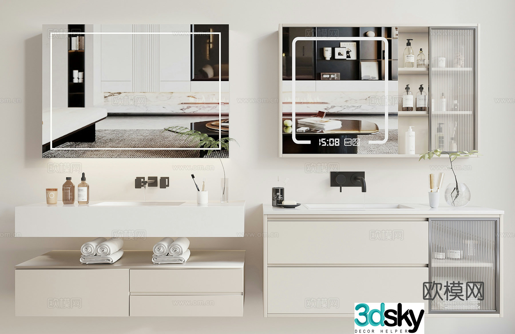 Modern bathroom cabinet sink mirror cabinet 3d model