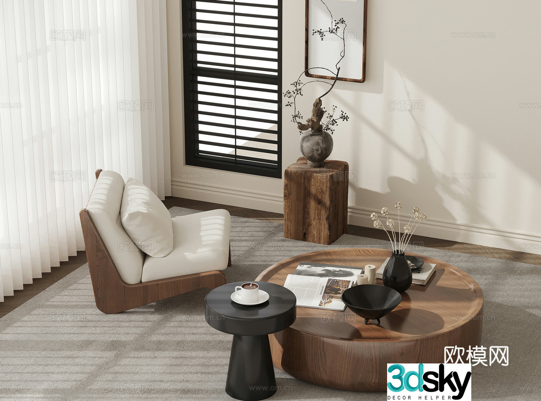 Medieval style coffee table leisure chair 3d model