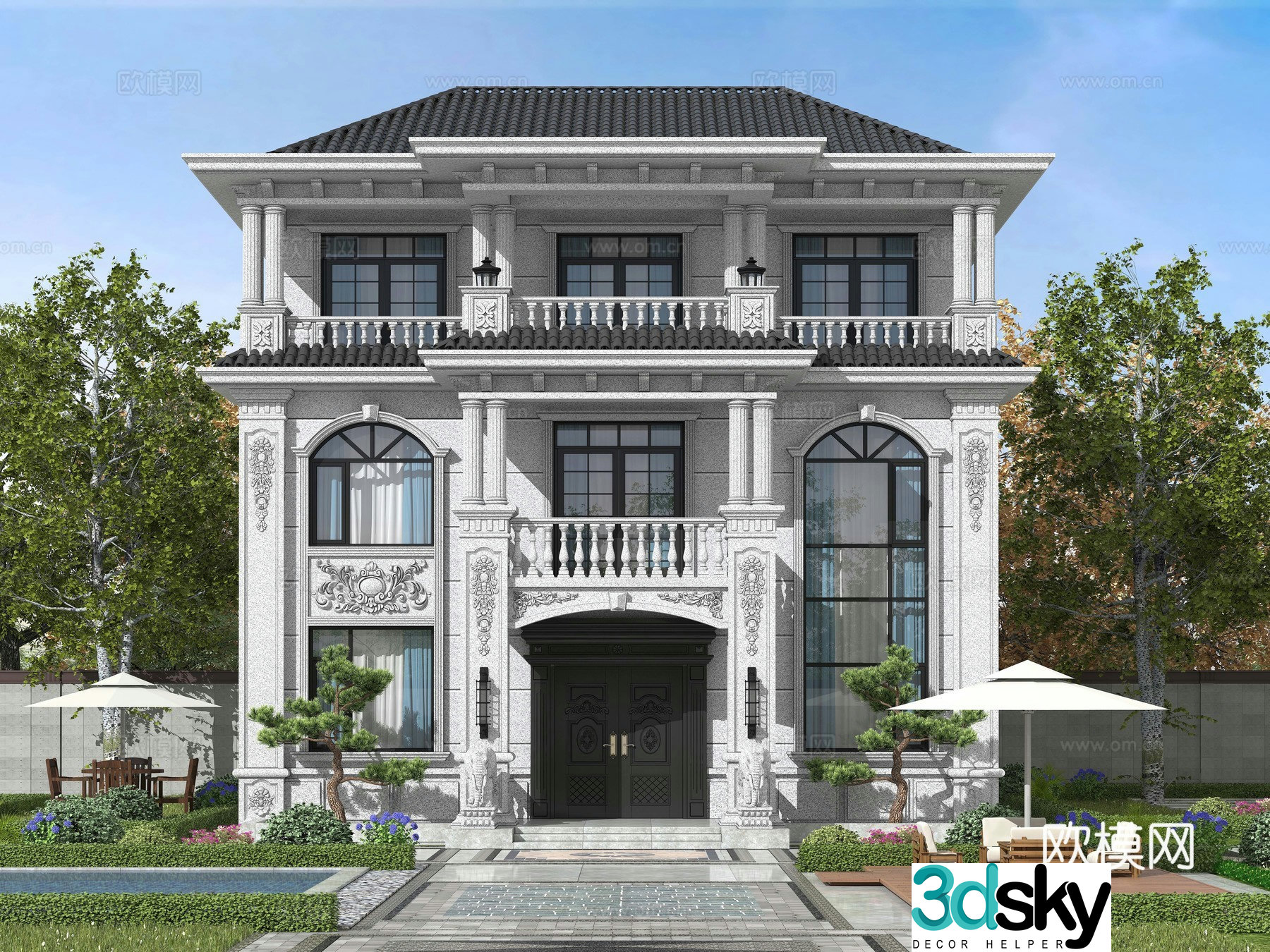 European style single-family villa appearance 3D model