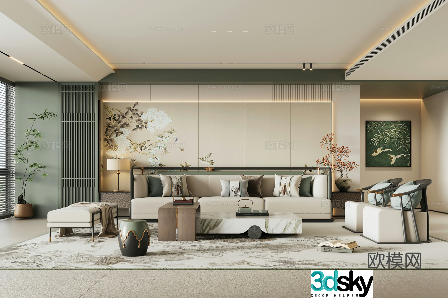 New Chinese style living room without main light Song style living room 3D model