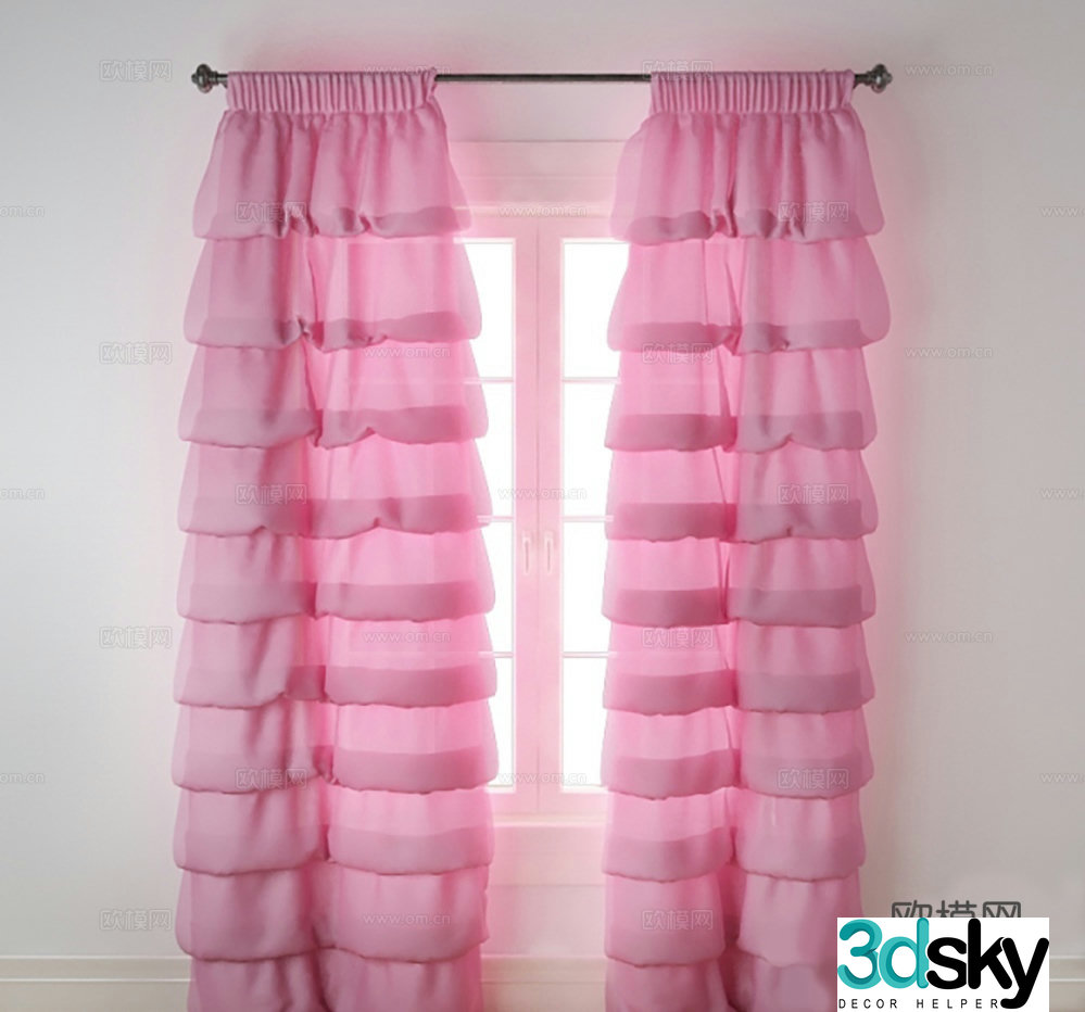 Pink bubble curtain children’s curtain 3d model