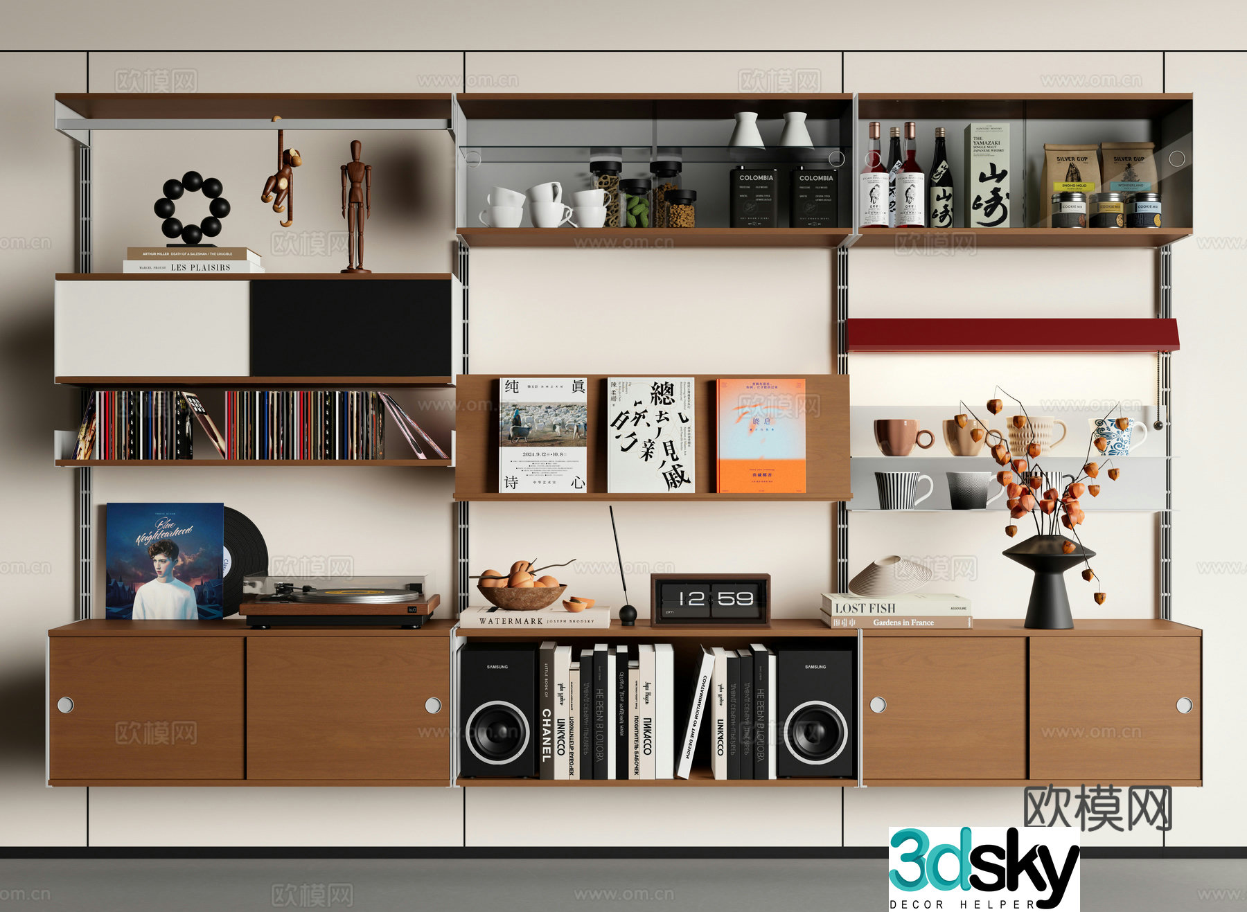 Medieval style bookshelf rail bookshelf 3d model