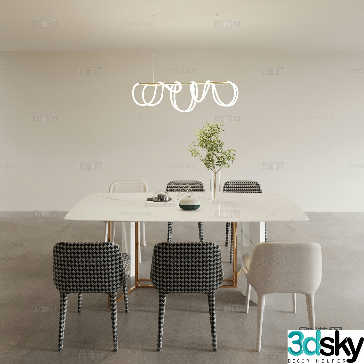 Modern dining table and chairs 3d model