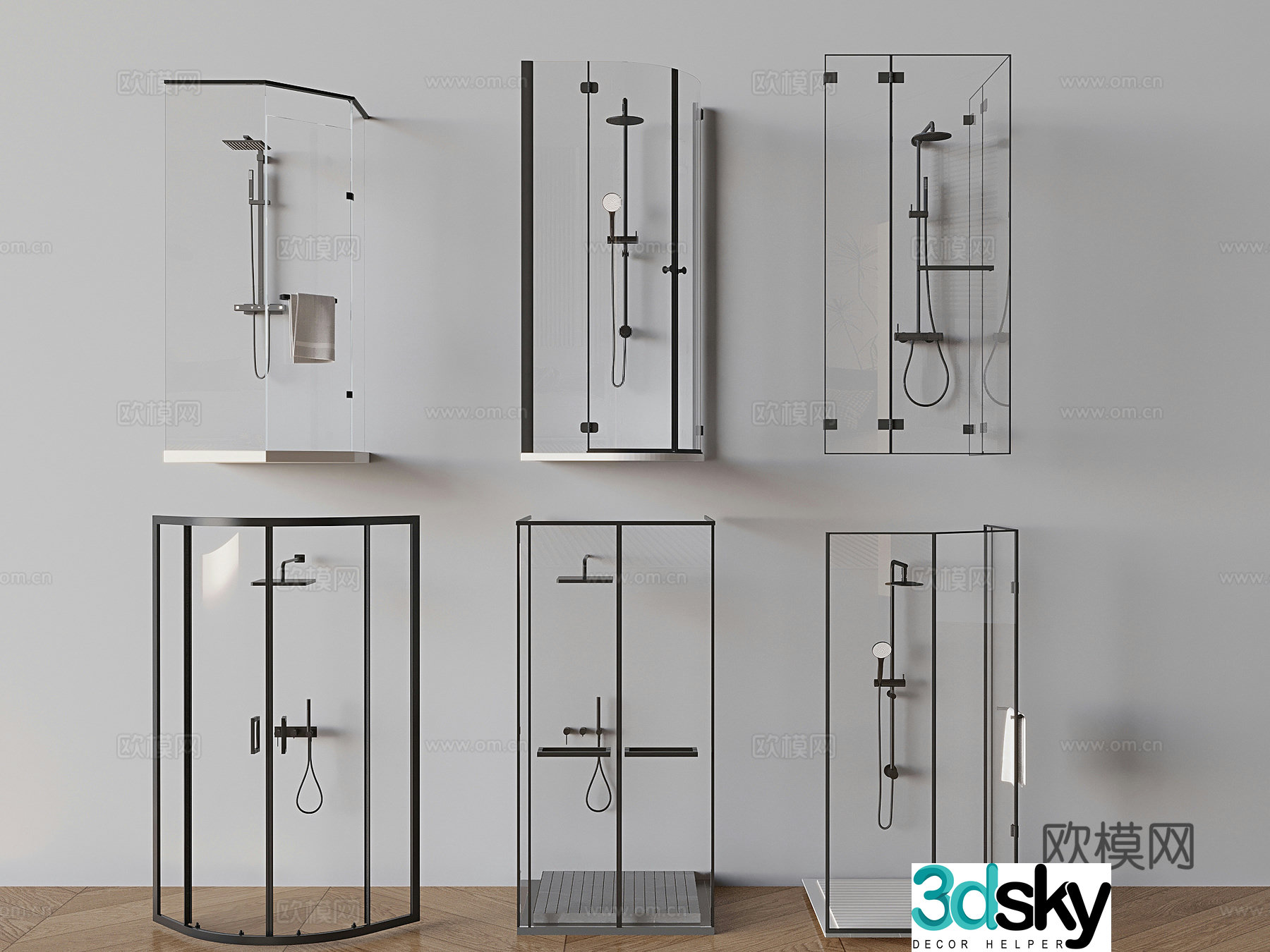 Curved glass shower room 3D model