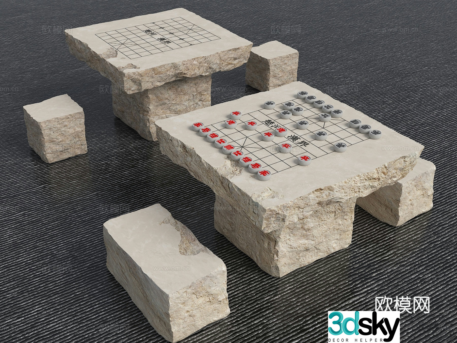 Outdoor chess table stone table stone bench 3d model