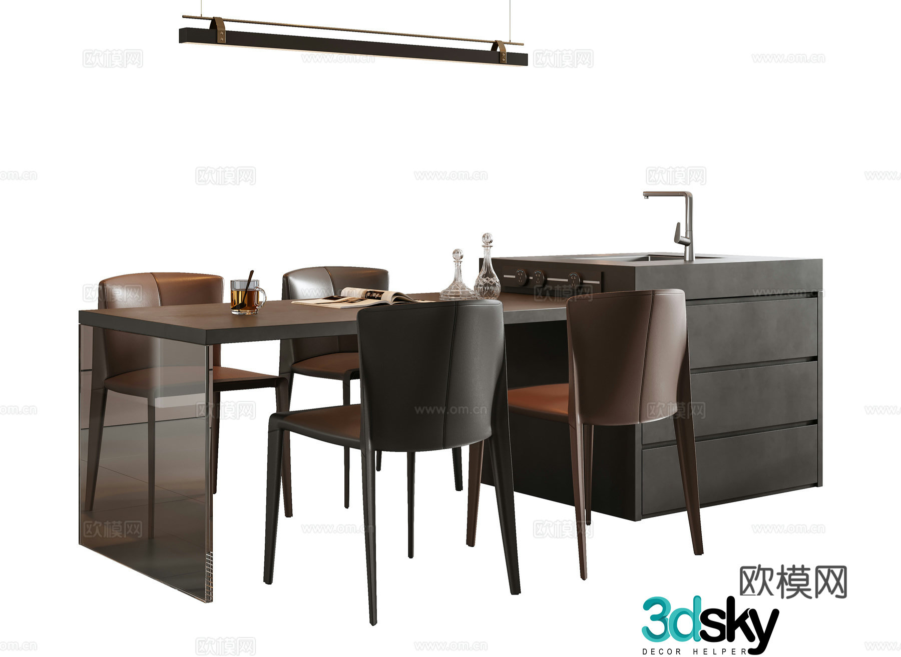 Italian dining table and chairs island 3d model