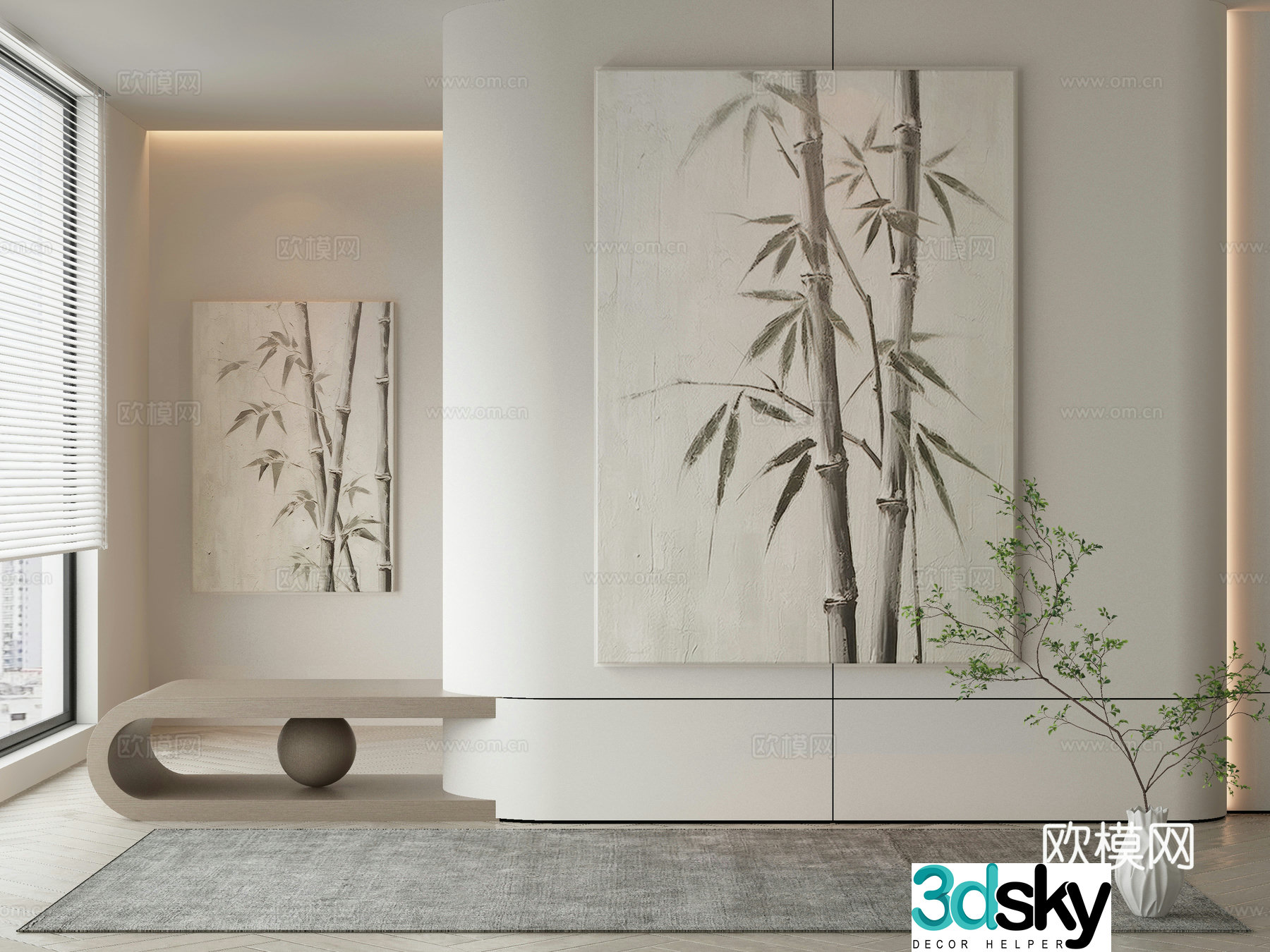 New Chinese style decorative painting bamboo hanging painting 3d model