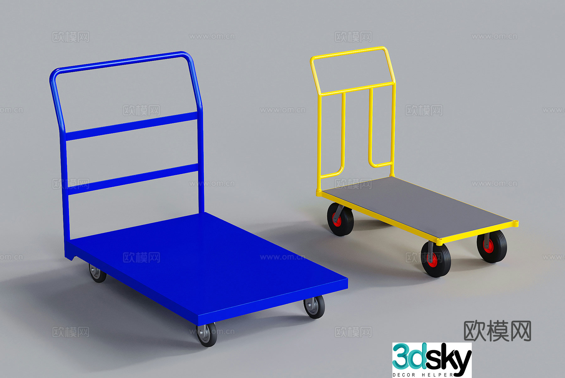 Trolley push truck flatbed truck transport truck trolley 3d model