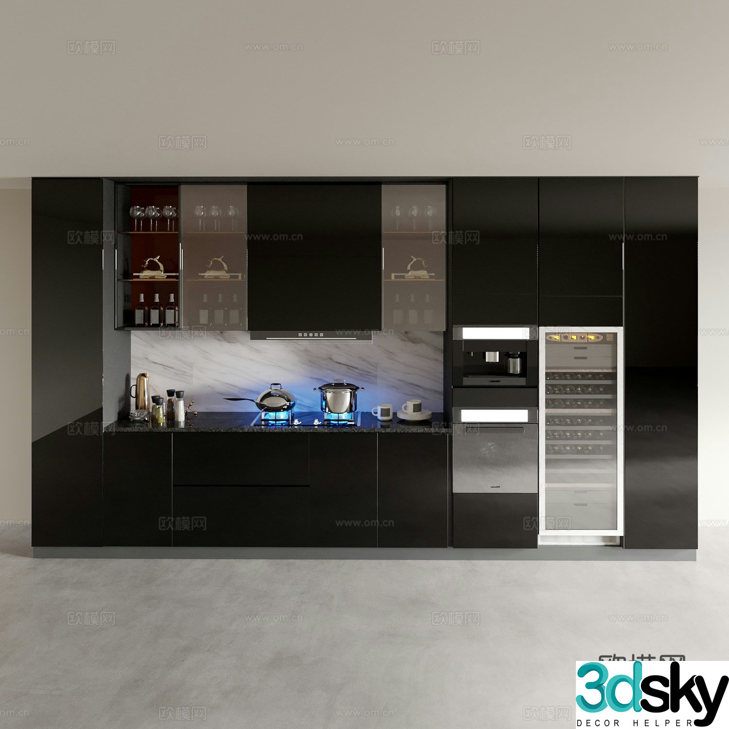 Modern cabinet stove cabinet wine cabinet integrated 3D model