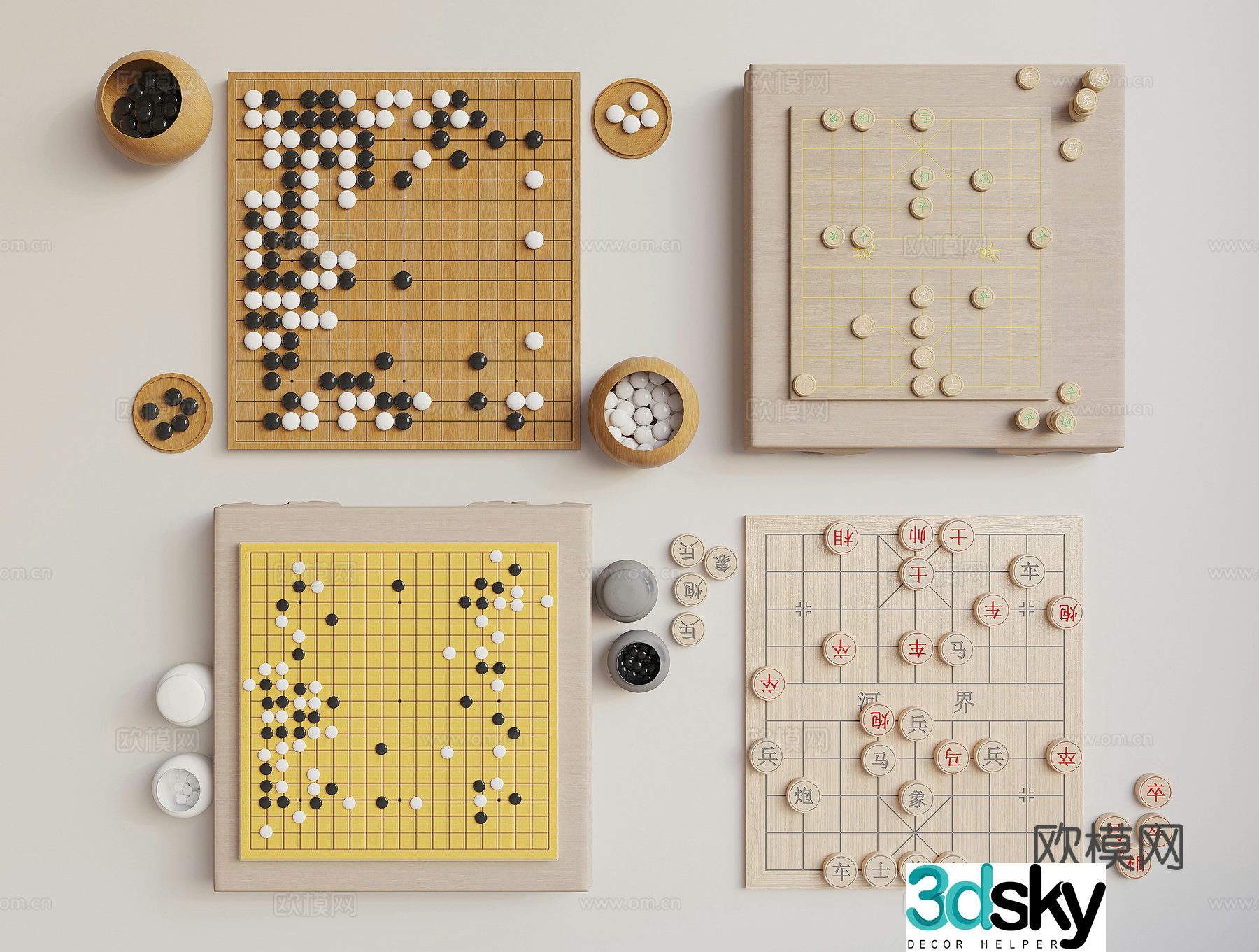 Go chess Othello chessboard 3d model