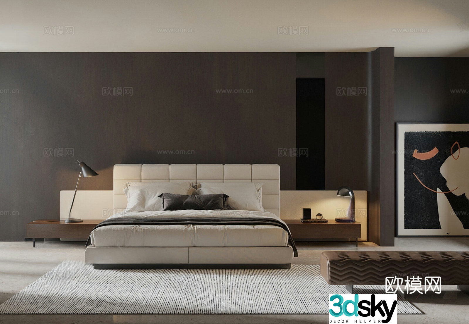 Minotti Italian double bed 3d model