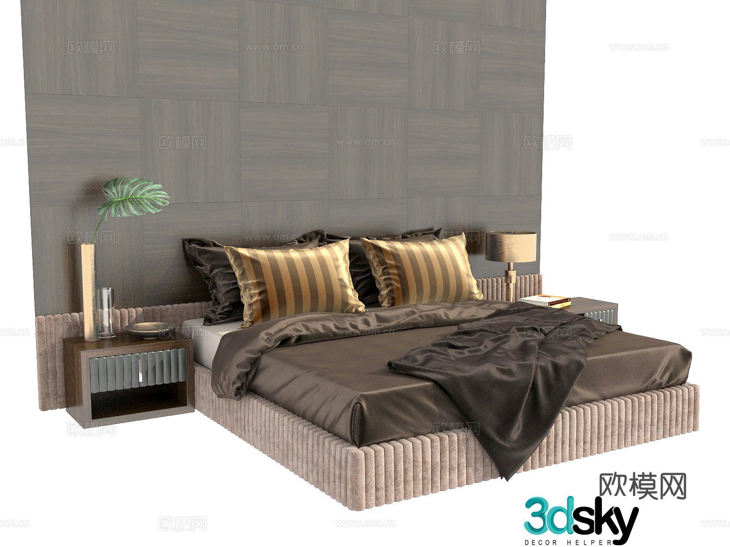 Light luxury double bed bedside table 3d model