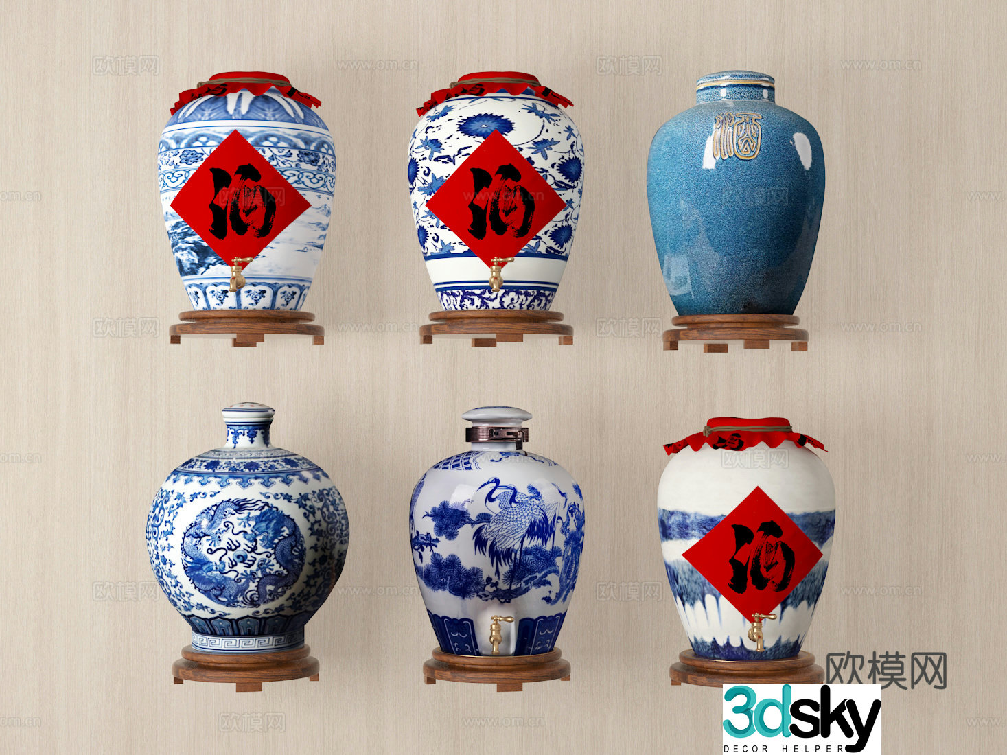 Wine jar wine barrel porcelain 3d model