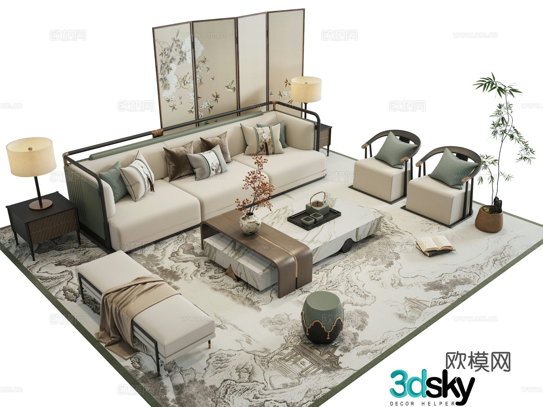 New Chinese style sofa modular sofa 3d model