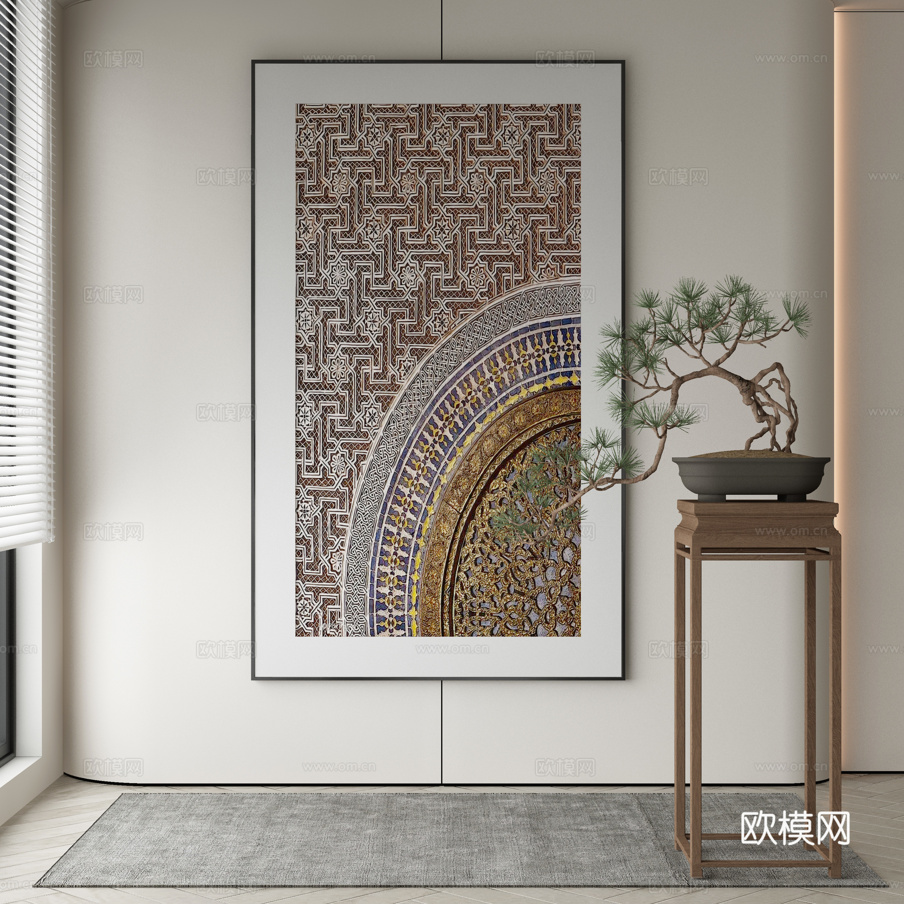 New Chinese style decorative painting retro hanging painting 3D model