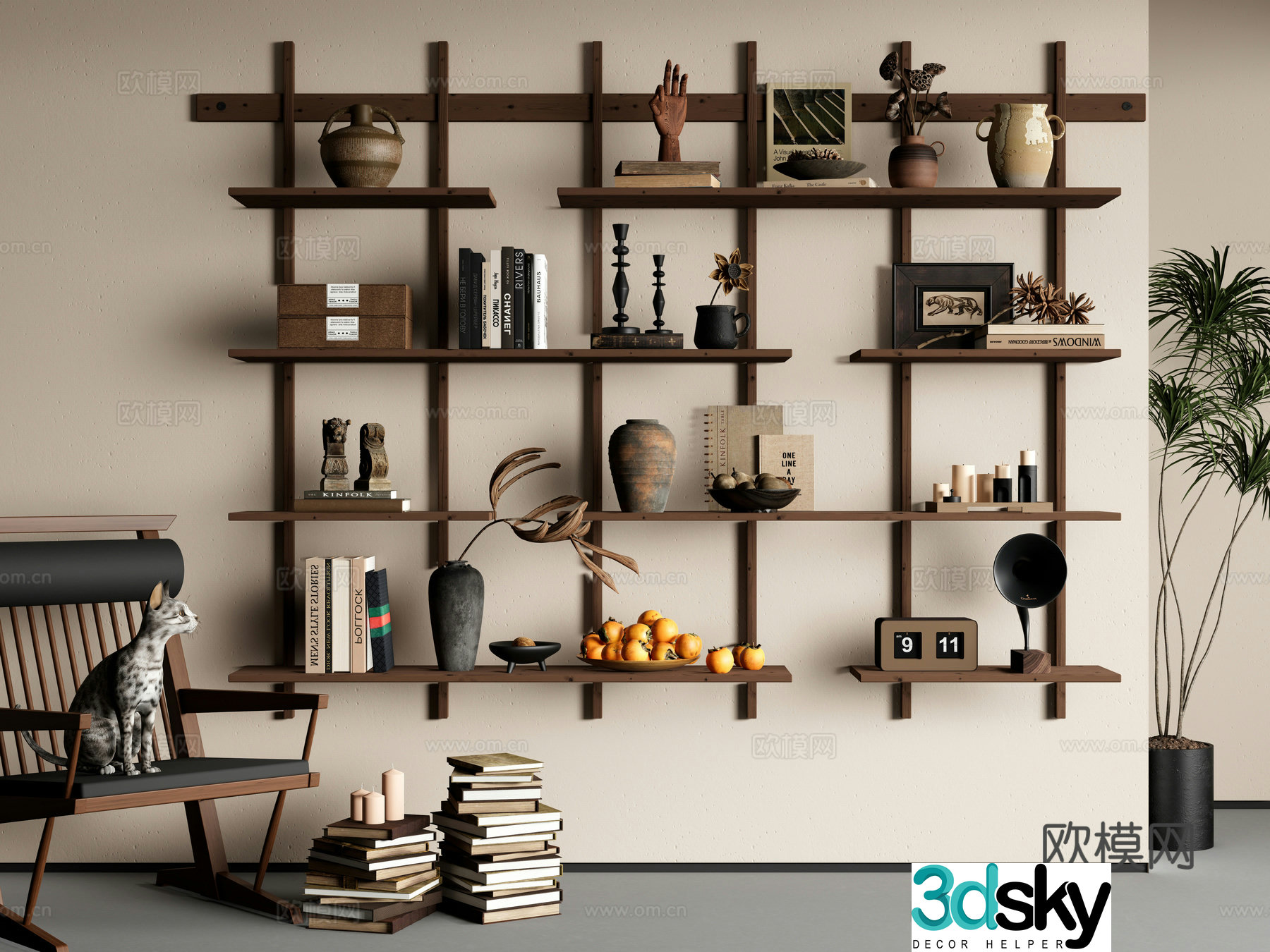 Wabi-sabi storage rack medieval bookshelf wall-mounted bookshelf 3D model