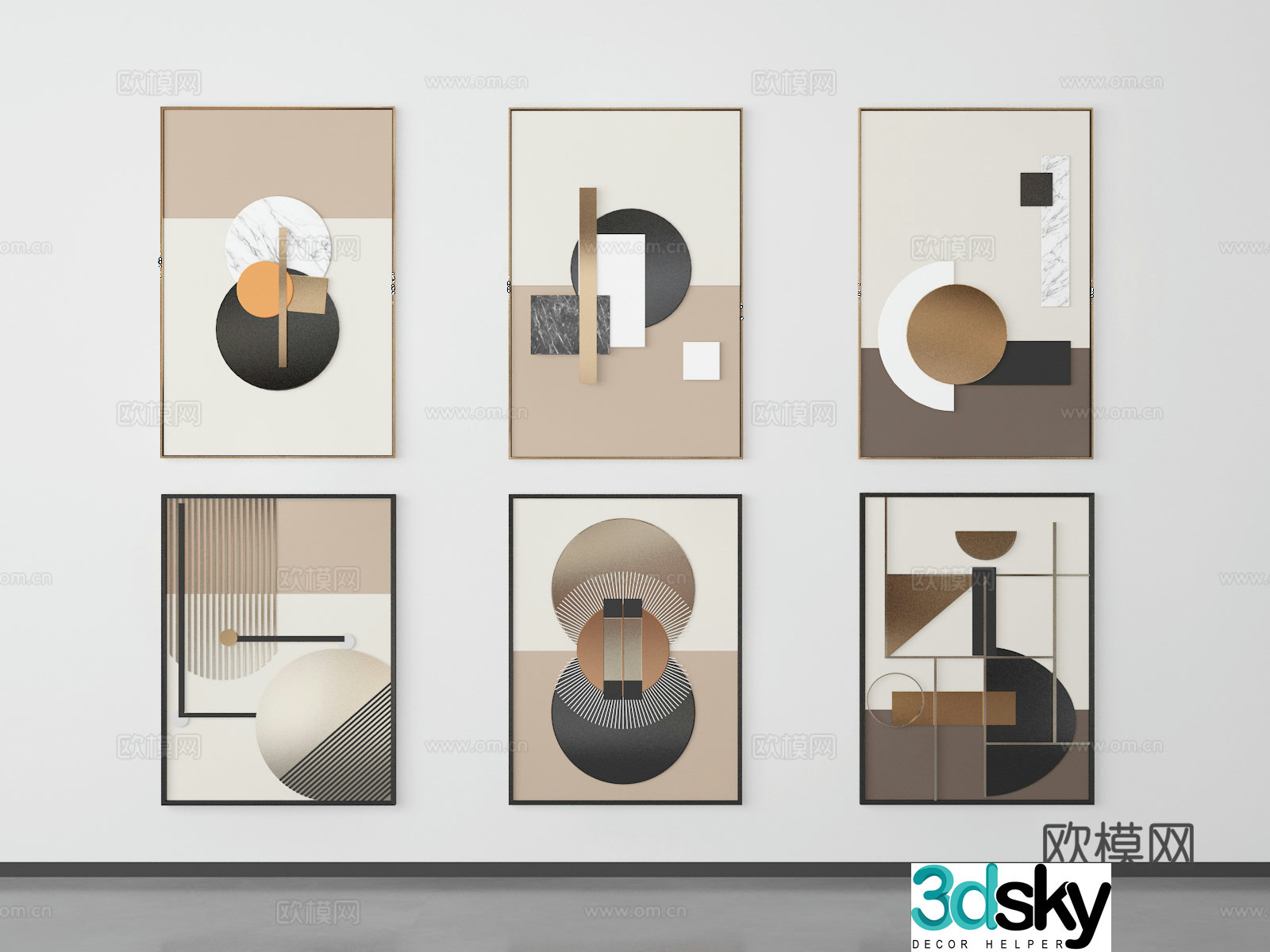 Modern combination painting abstract hanging painting 3d model