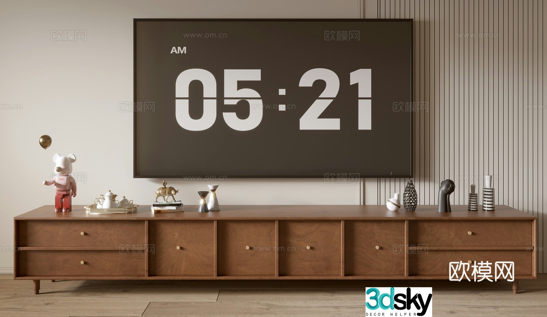 Modern wood grain TV cabinet 3d model