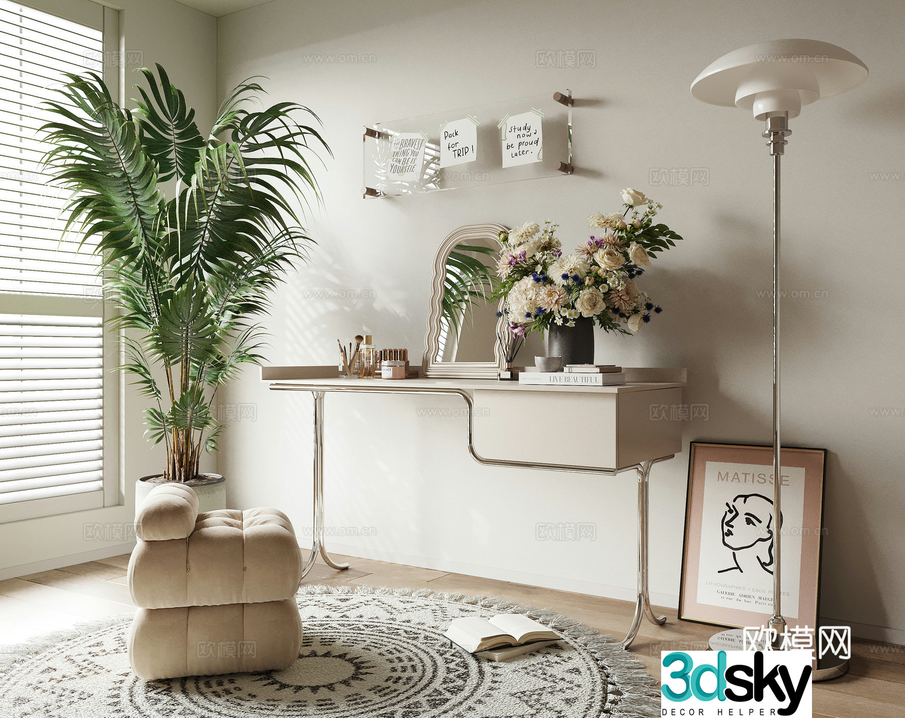Cream style dressing table dressing table 3d model