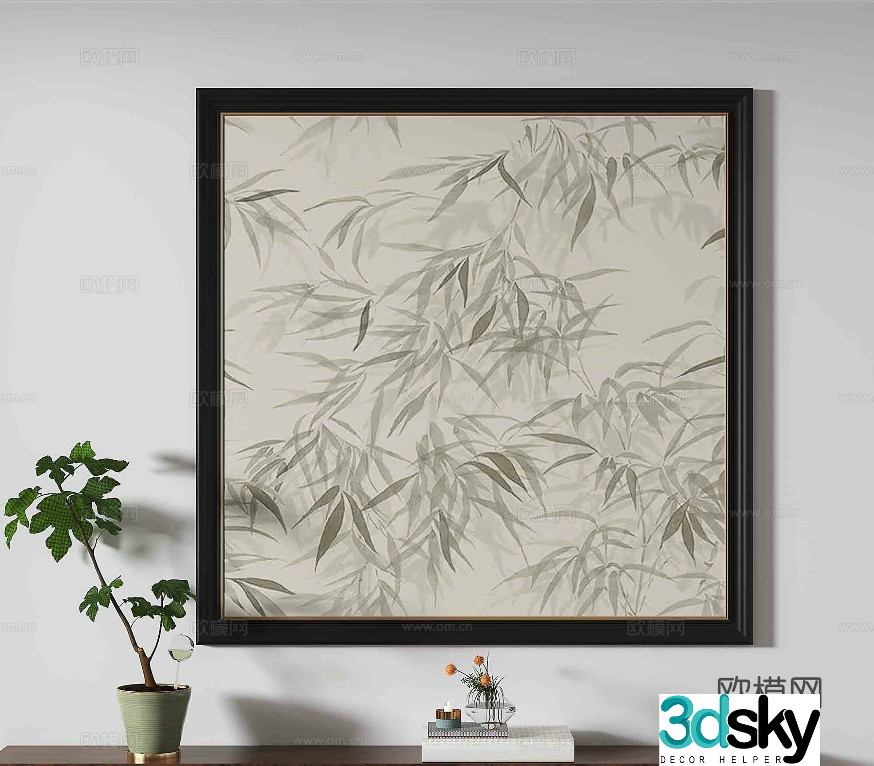 Medieval Bamboo Leaf Painting Decorative Painting 3D Model