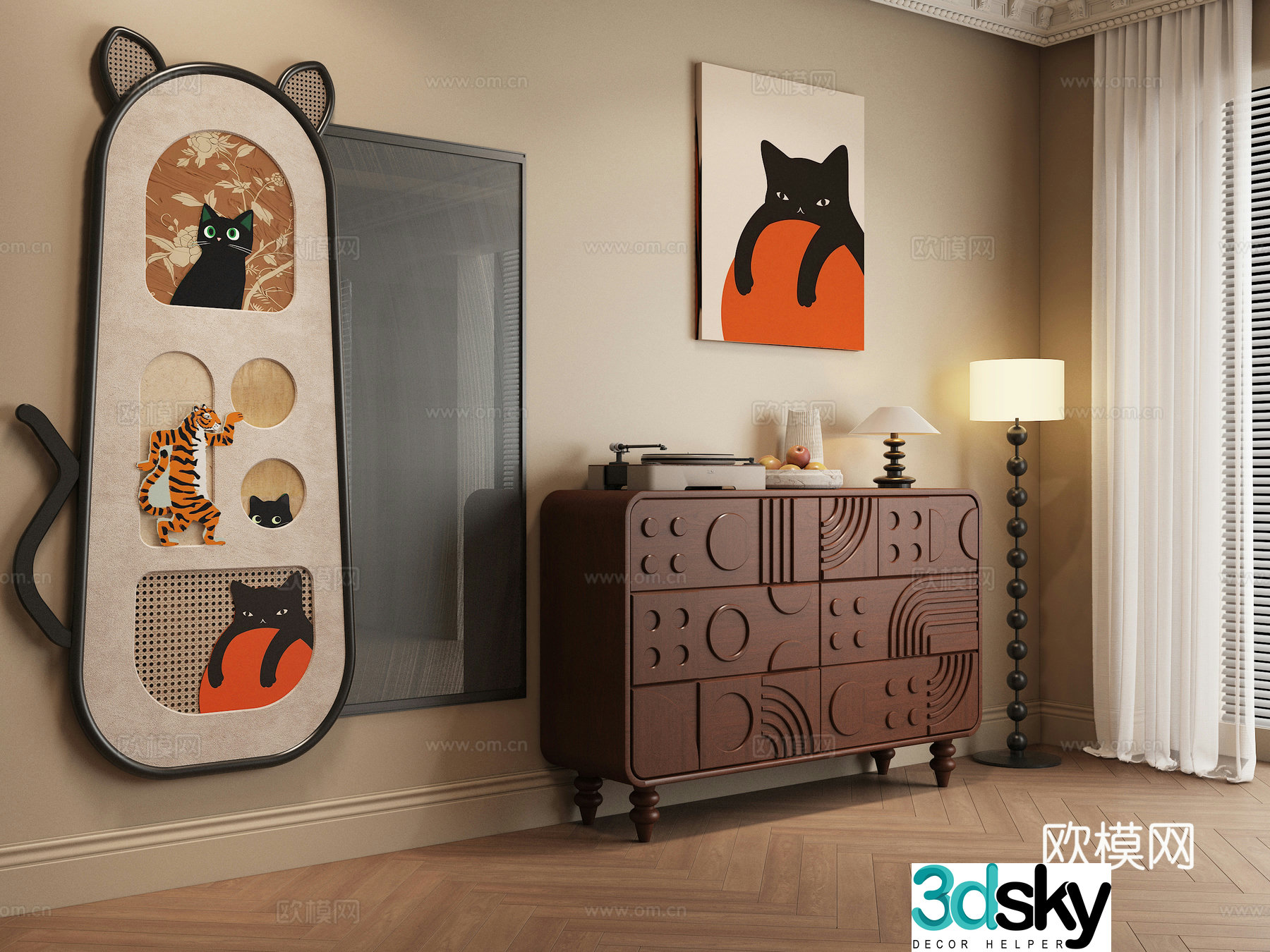 Medieval style entrance cabinet and side cabinet 3D model