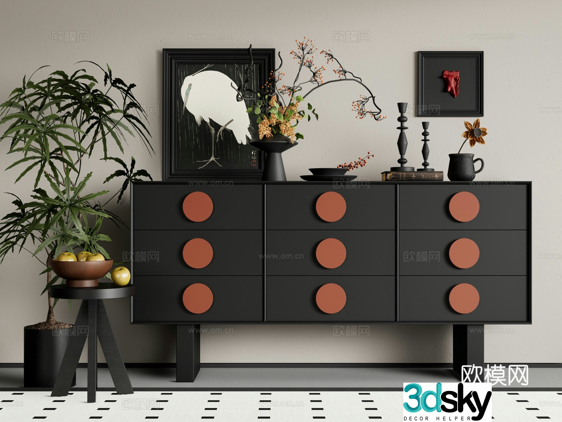 Medieval style chest of drawers 3D model