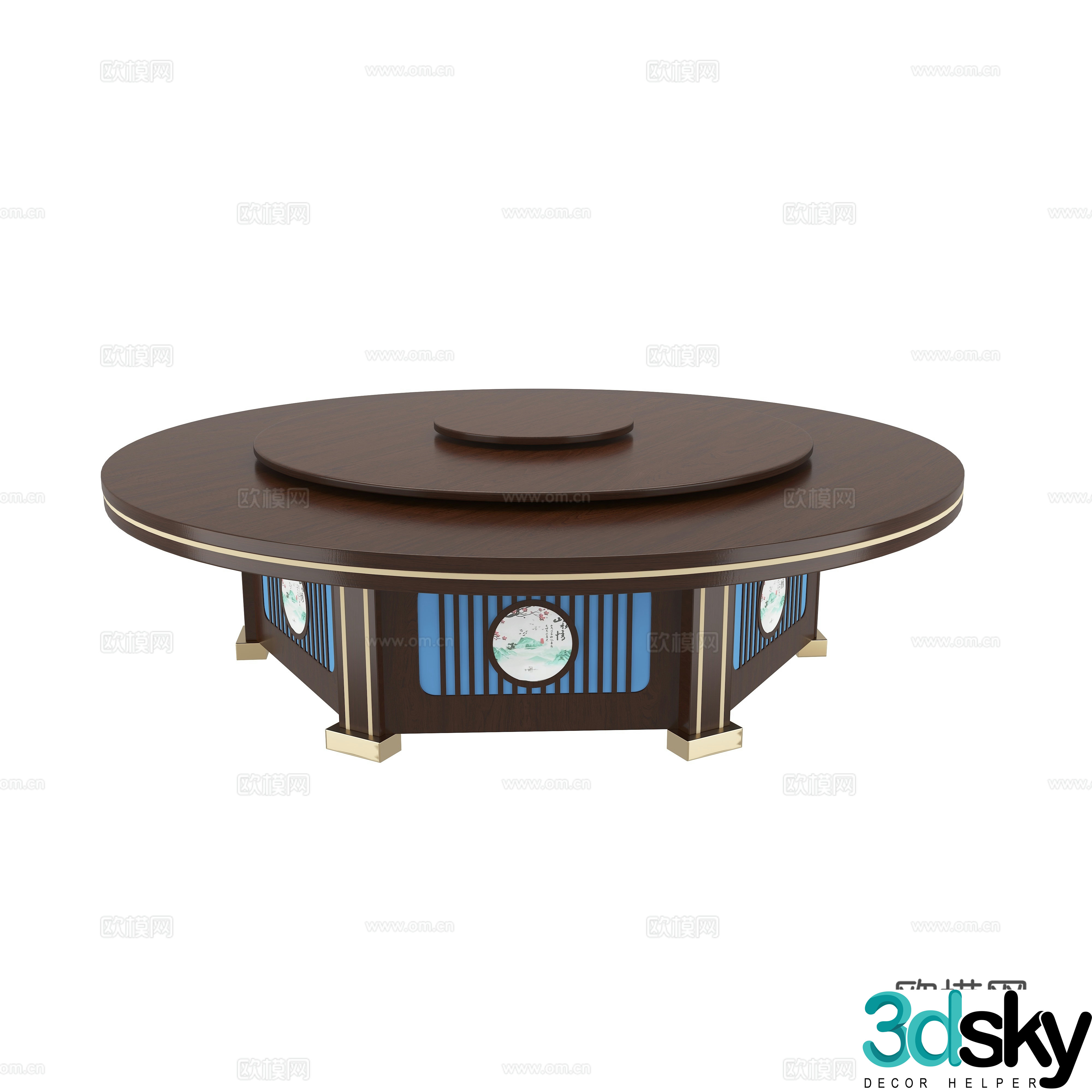 New Chinese style dining table and chairs large round table 3D model