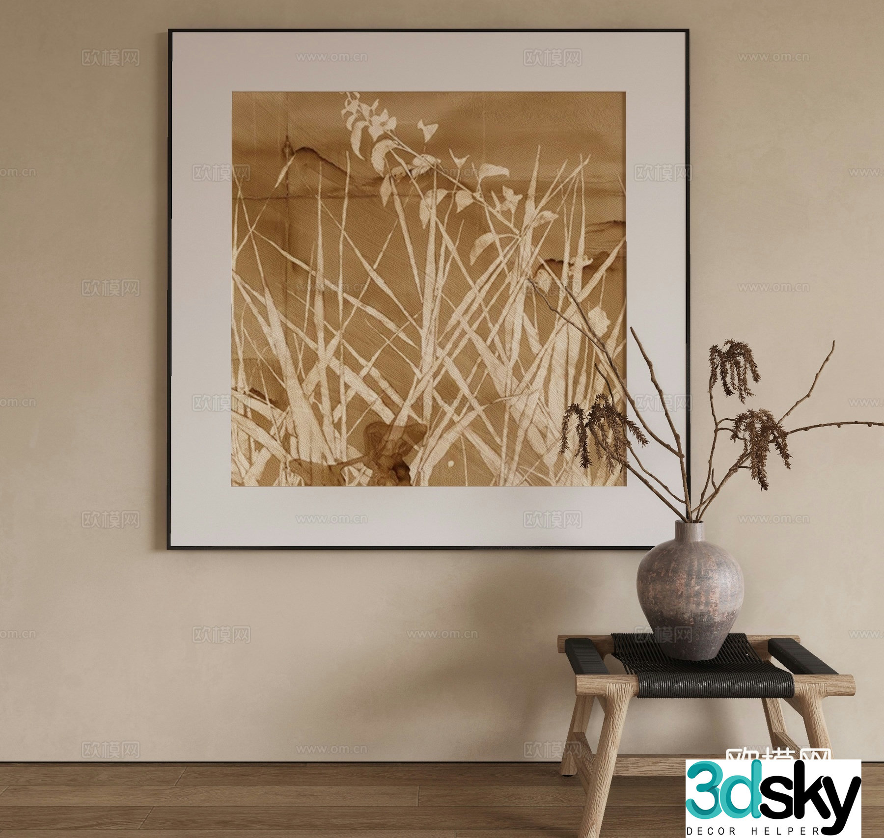 Modern decorative painting retro hanging painting 3d model